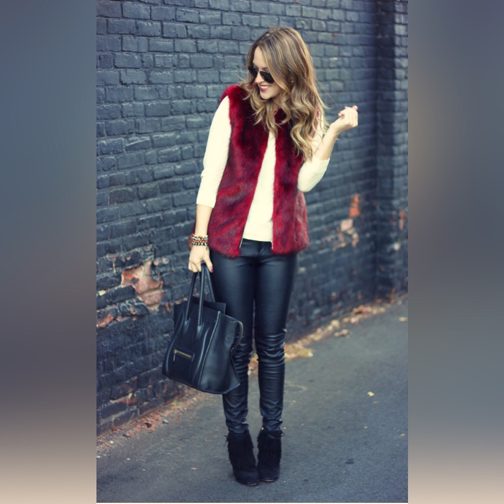 Me Jane Faux Fur Fall Winter Maroon Vest Jacket Small